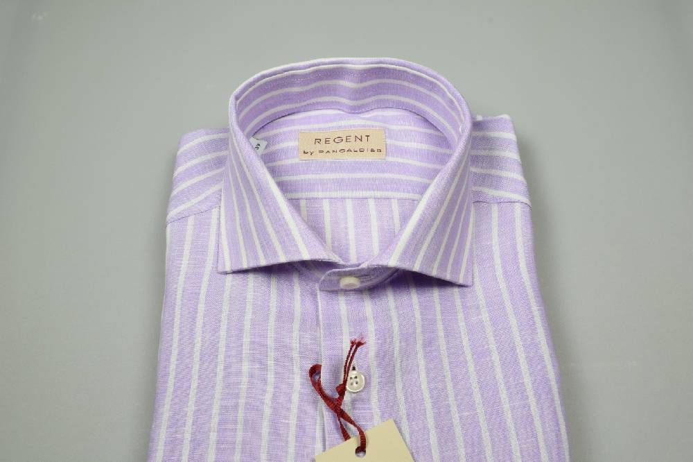 Regent By Pancaldi Camicia Pancaldi Slim Fit In Puro Lino Glicine A Righe