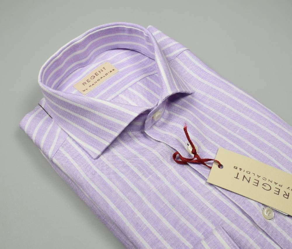 Regent by Pancaldi Camicia pancaldi slim fit in puro lino glicine a righe