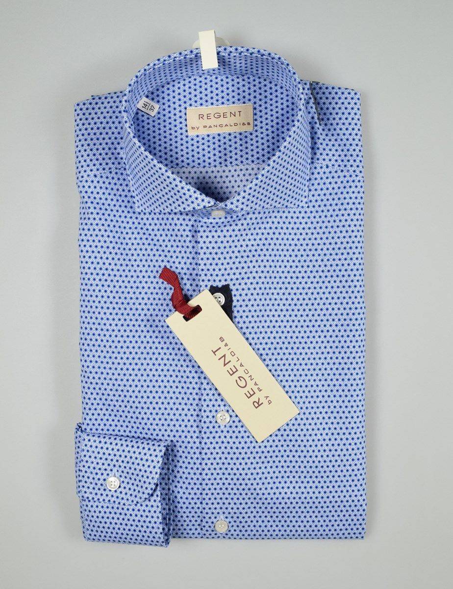 Regent By Pancaldi Camicia Pancaldi Slim Fit Stampa Azzurra Collo Francese