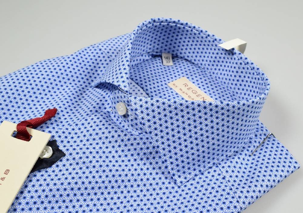 Regent By Pancaldi Camicia Pancaldi Slim Fit Stampa Azzurra Collo Francese