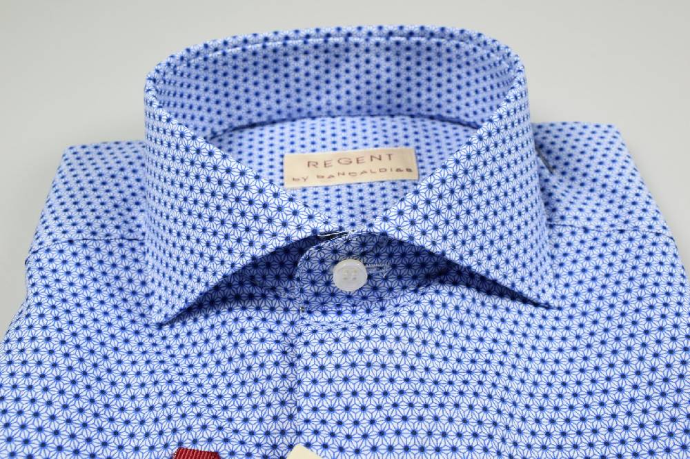 Regent By Pancaldi Camicia Pancaldi Slim Fit Stampa Azzurra Collo Francese