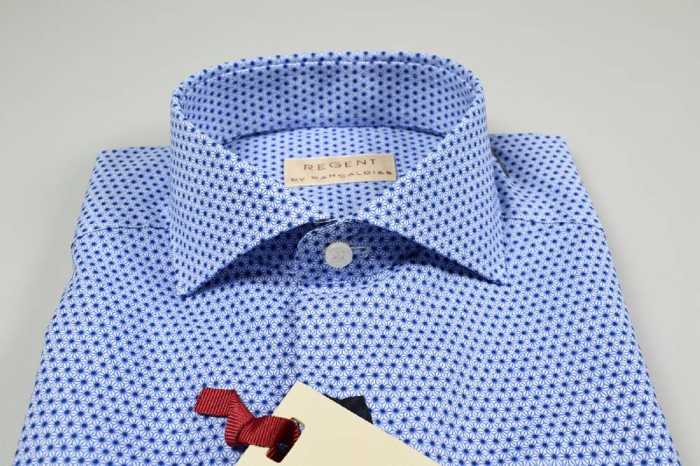 Regent By Pancaldi Camicia Pancaldi Slim Fit Stampa Azzurra Collo Francese