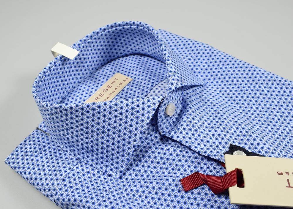Regent by Pancaldi Camicia pancaldi slim fit stampa azzurra collo francese
