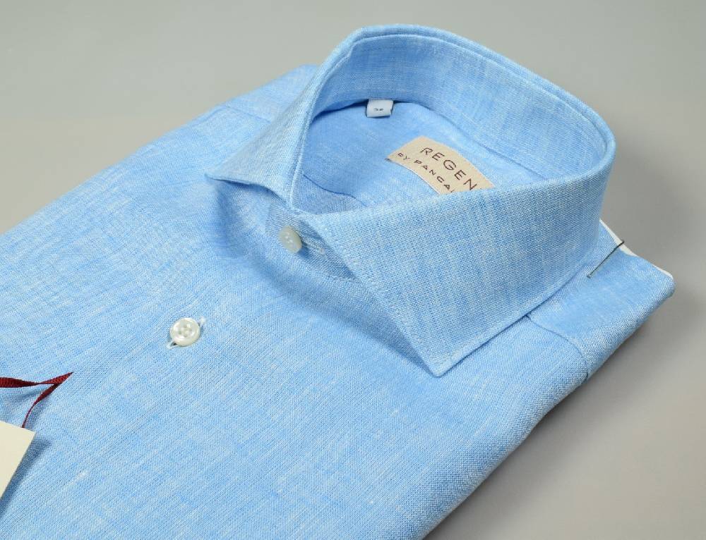 Regent By Pancaldi Camicia Pancaldi Verde Acqua Slim Fit In Puro Lino Collo Alla Francese