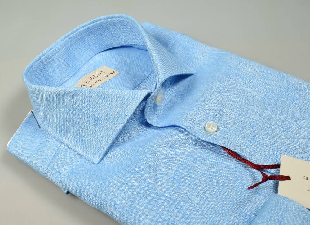 Regent by Pancaldi Camicia pancaldi verde acqua slim fit in puro lino collo alla francese