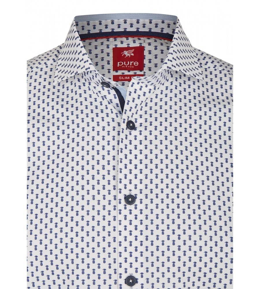 PureShirt Camicia Pure Slim Fit In Puro Cotone Stampato Blu Con Ananas