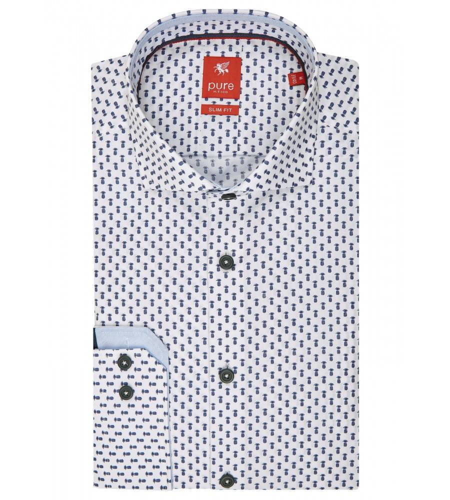 PureShirt Camicia pure slim fit in puro cotone stampato blu con ananas