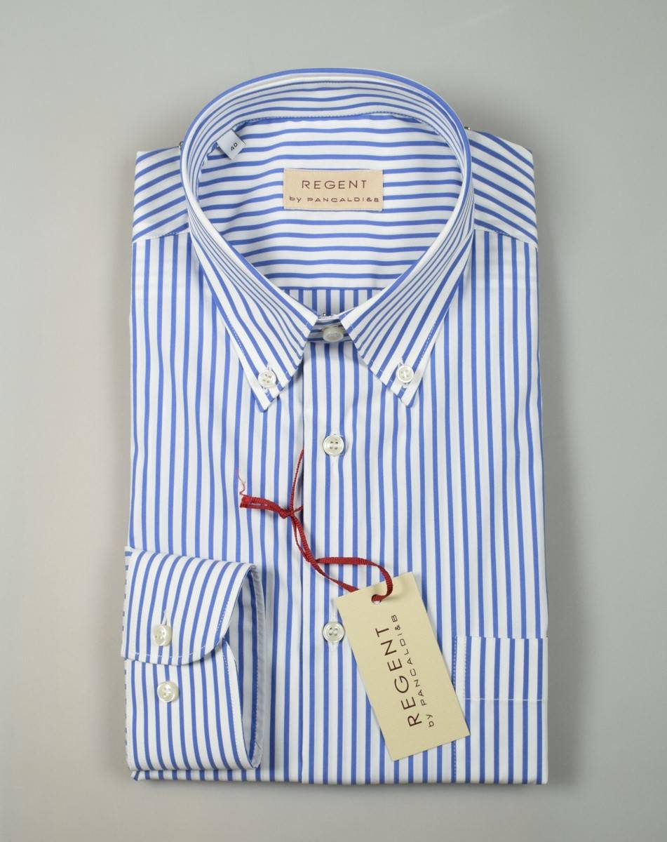 Regent By Pancaldi Camicia Regular Fit Pancaldi A Righe Azzurro Cotone Stretch