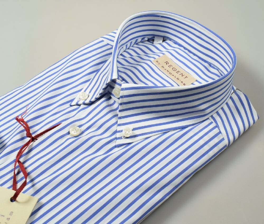 Regent By Pancaldi Camicia Regular Fit Pancaldi A Righe Azzurro Cotone Stretch