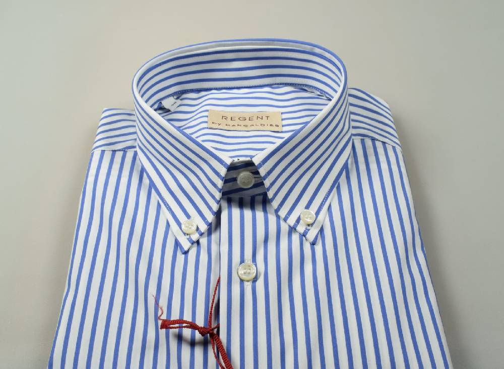 Regent By Pancaldi Camicia Regular Fit Pancaldi A Righe Azzurro Cotone Stretch