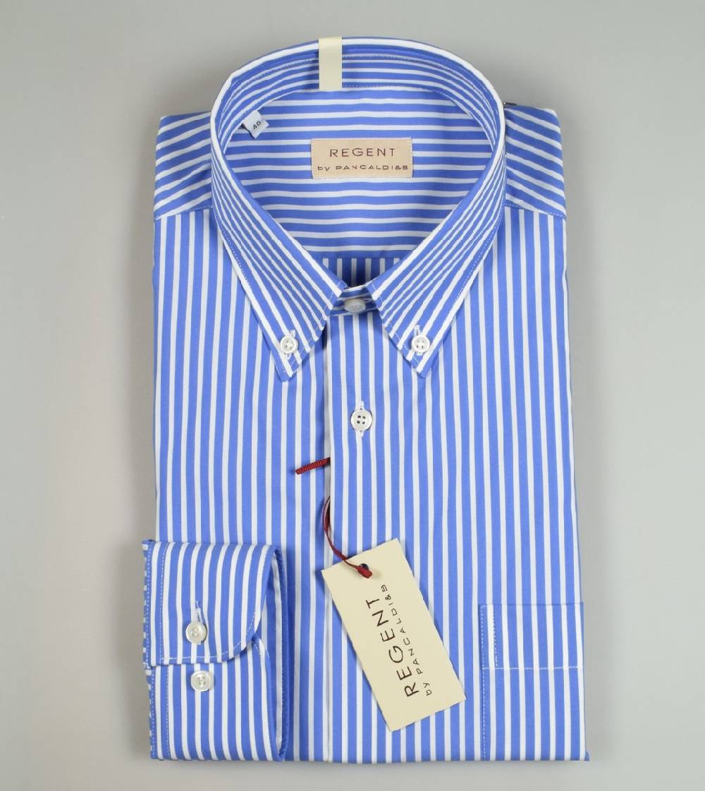 Regent By Pancaldi Camicia Regular Fit Pancaldi Azzurra A Righe Cotone Stretch