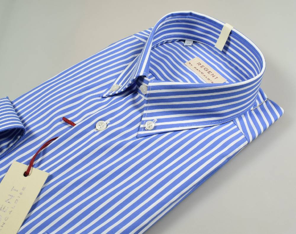 Regent By Pancaldi Camicia Regular Fit Pancaldi Azzurra A Righe Cotone Stretch