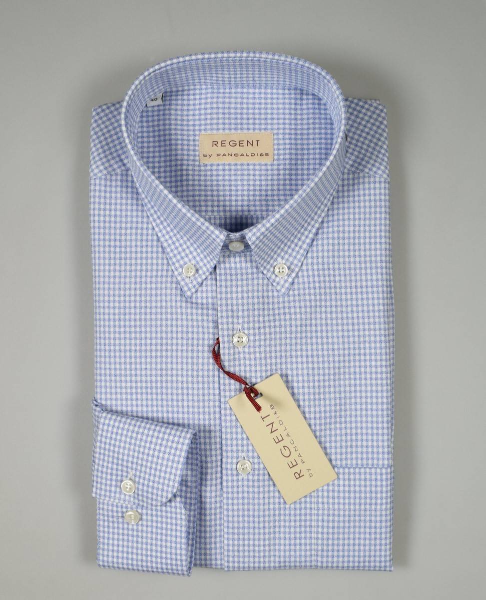 Regent By Pancaldi Camicia Regular Fit Pancaldi Cotone A Quadretti Celeste