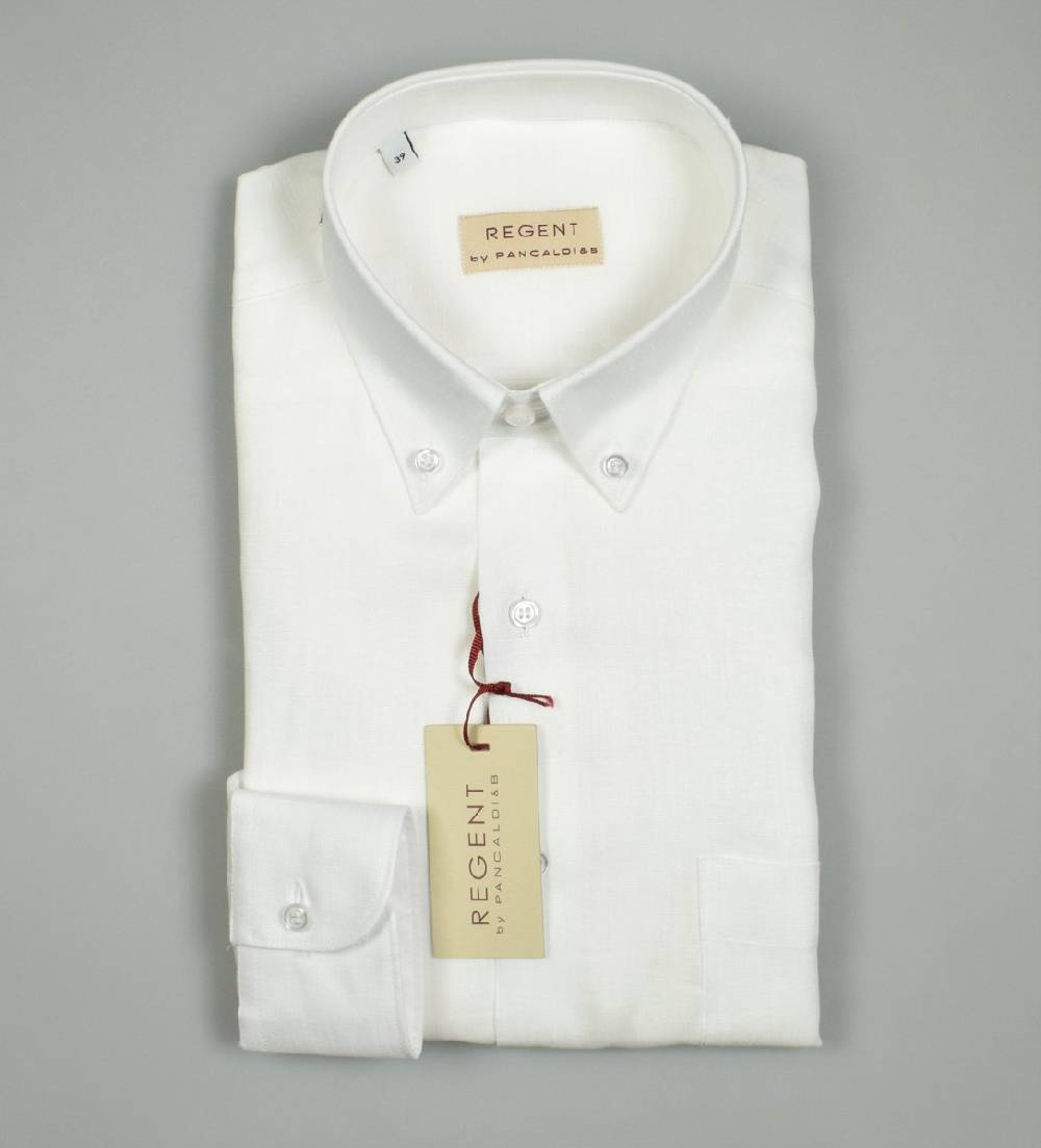 Regent By Pancaldi Camicia Regular Fit Pancaldi In Puro Lino Bianca Collo Button Down