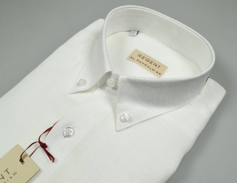 Regent By Pancaldi Camicia Regular Fit Pancaldi In Puro Lino Bianca Collo Button Down