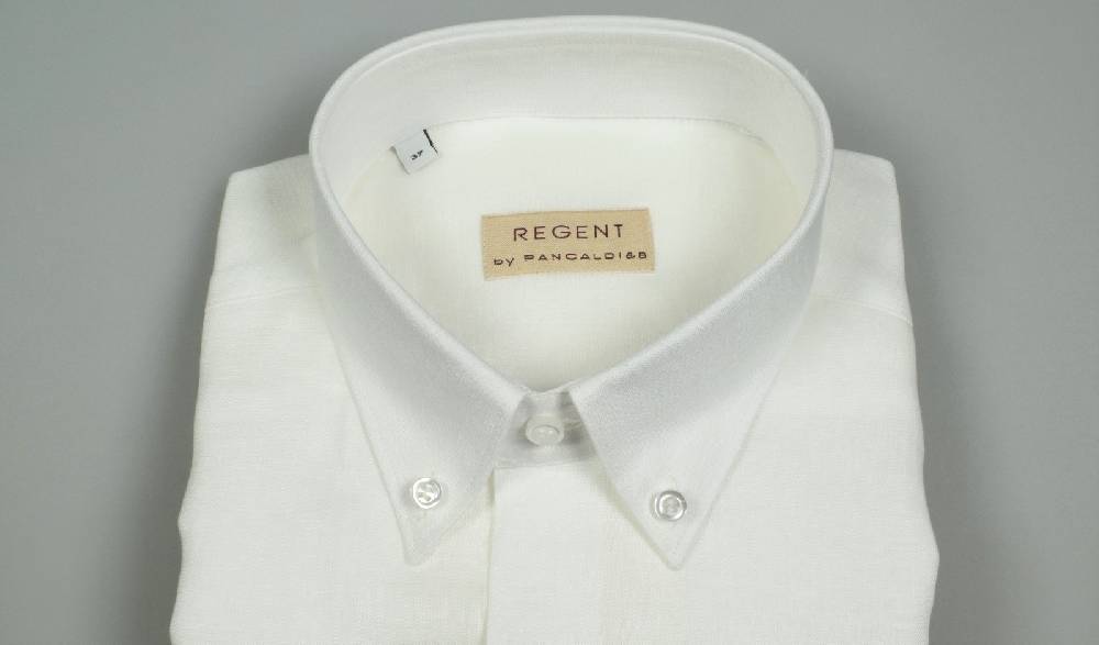 Regent By Pancaldi Camicia Regular Fit Pancaldi In Puro Lino Bianca Collo Button Down