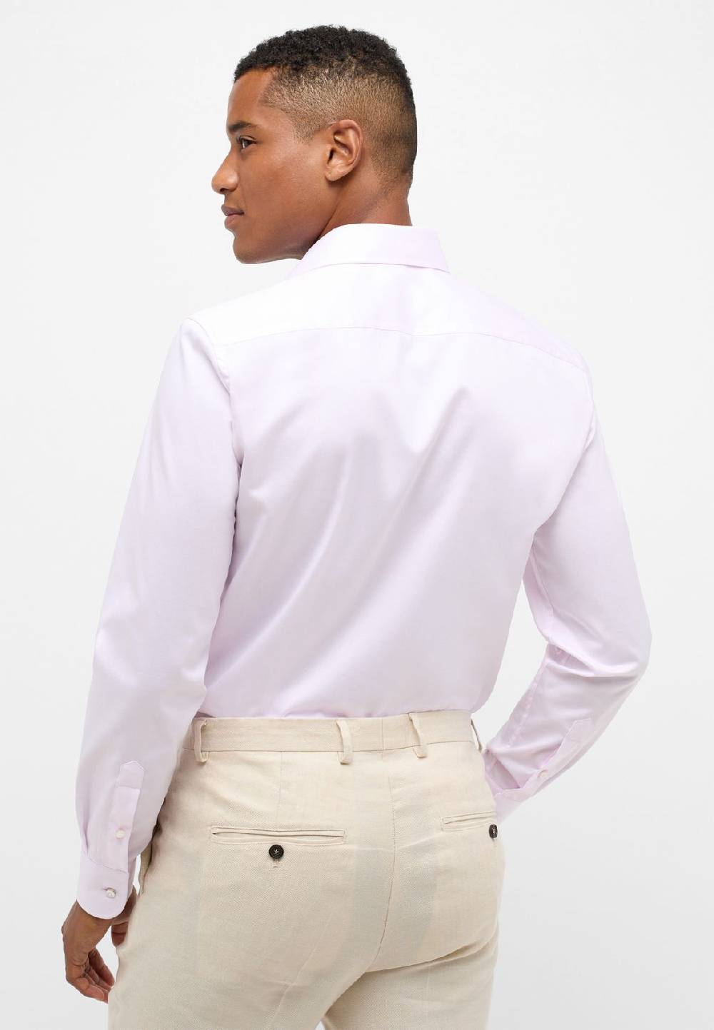 Eterna Camicia Rosa Eterna Slim Fit In Cotone Twill No Stiro