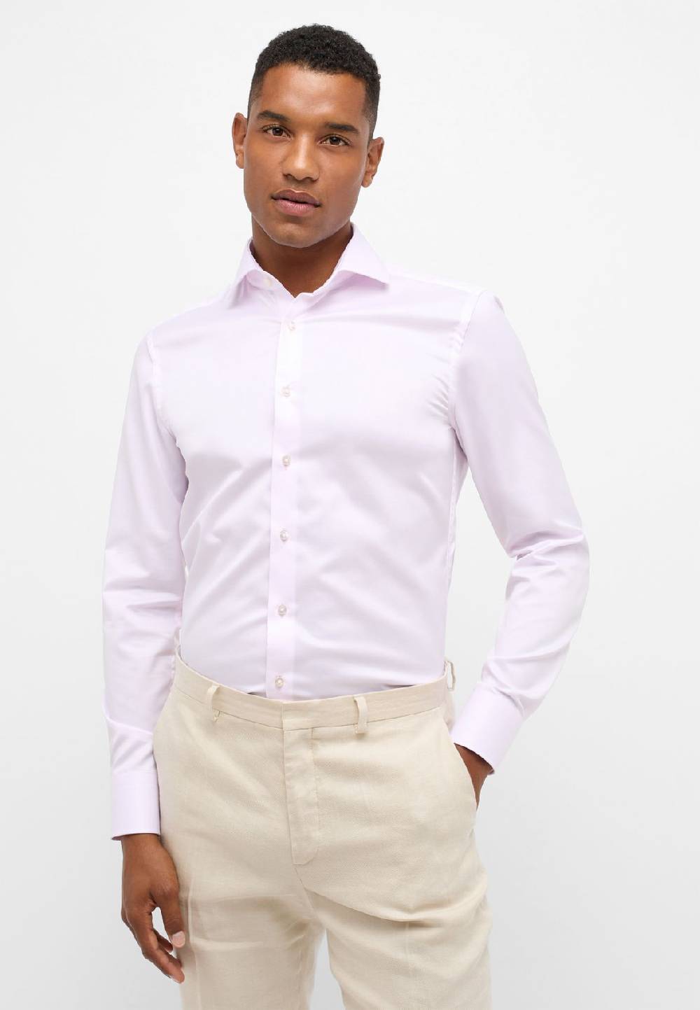 Eterna Camicia rosa eterna slim fit in cotone twill no stiro