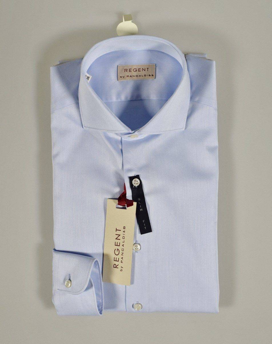 Regent By Pancaldi Camicia Sfiancata Celeste Chiaro Pancaldi Collo Alla Francese