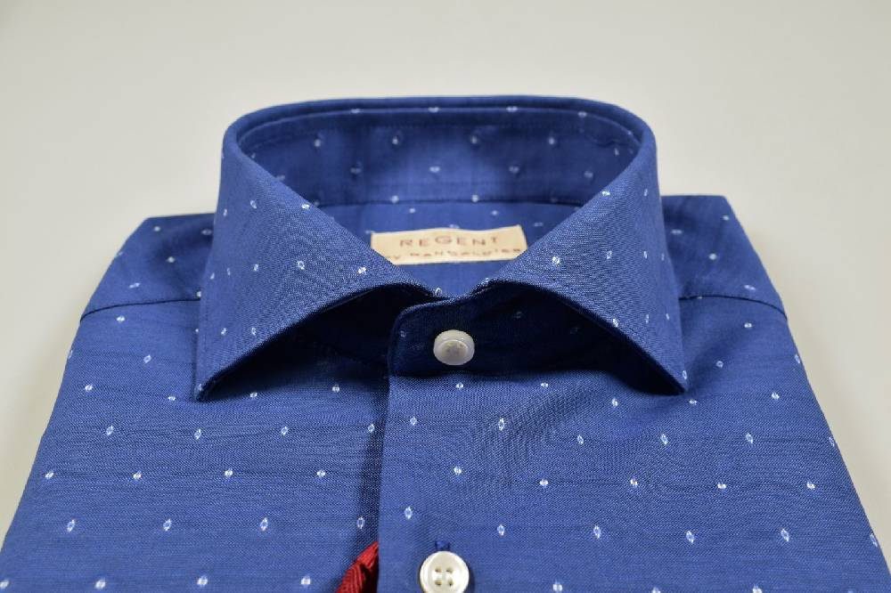 Regent By Pancaldi Camicia Slim Fit Azzurro Collo Francese Puro Cotone Ricamato