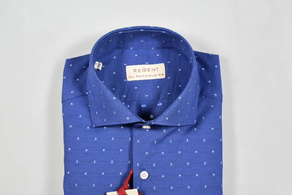 Regent By Pancaldi Camicia Slim Fit Azzurro Collo Francese Puro Cotone Ricamato