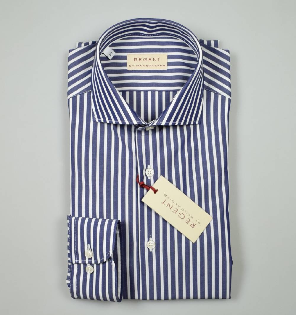 Regent By Pancaldi Camicia Slim Fit Blu A Righe Pancaldi Puro Cotone
