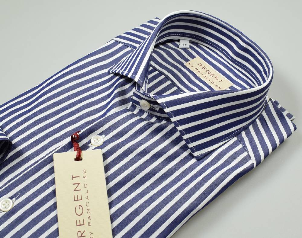 Regent By Pancaldi Camicia Slim Fit Blu A Righe Pancaldi Puro Cotone