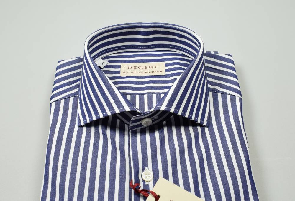 Regent By Pancaldi Camicia Slim Fit Blu A Righe Pancaldi Puro Cotone