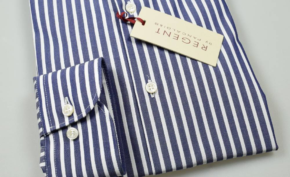 Regent By Pancaldi Camicia Slim Fit Blu A Righe Pancaldi Puro Cotone
