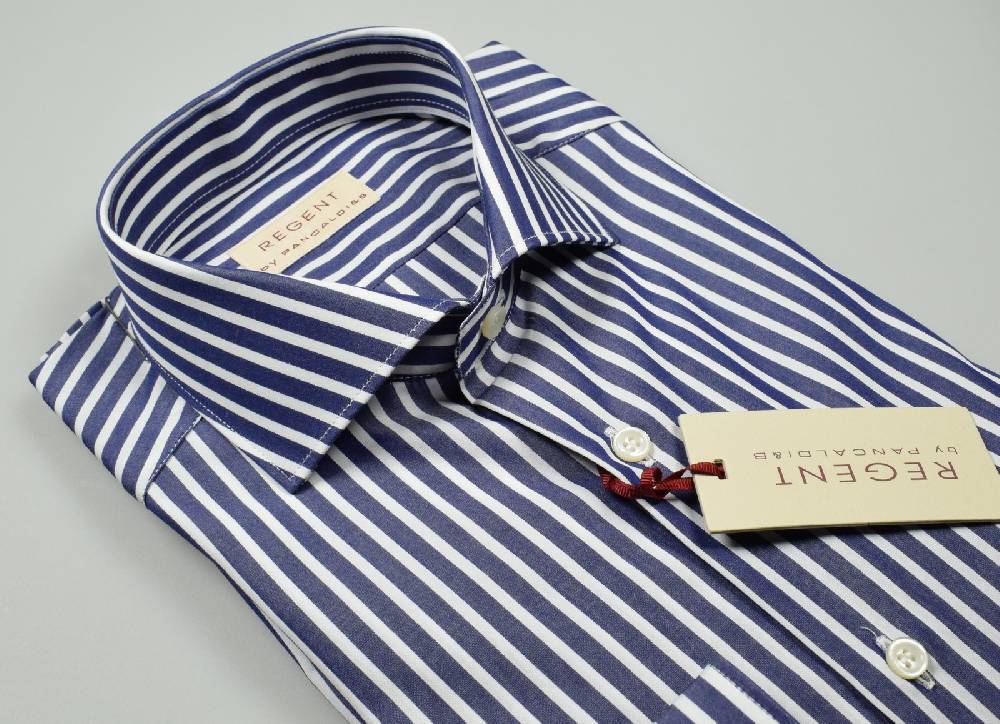 Regent by Pancaldi Camicia slim fit blu a righe pancaldi puro cotone