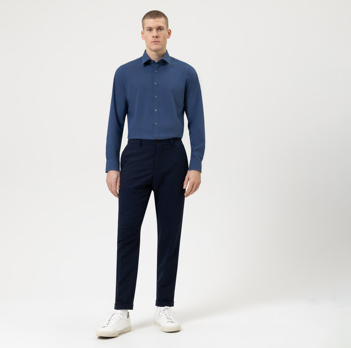 Olymp Camicia Slim Fit Blu Navy Olymp Level Five In Cotone Stretch