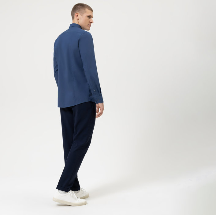 Olymp Camicia Slim Fit Blu Navy Olymp Level Five In Cotone Stretch