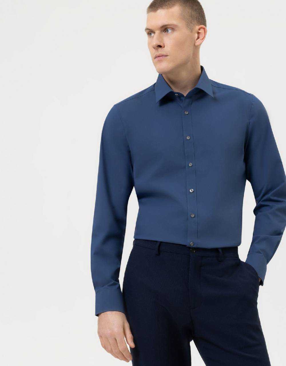 Olymp Camicia slim fit blu navy olymp level five in cotone stretch