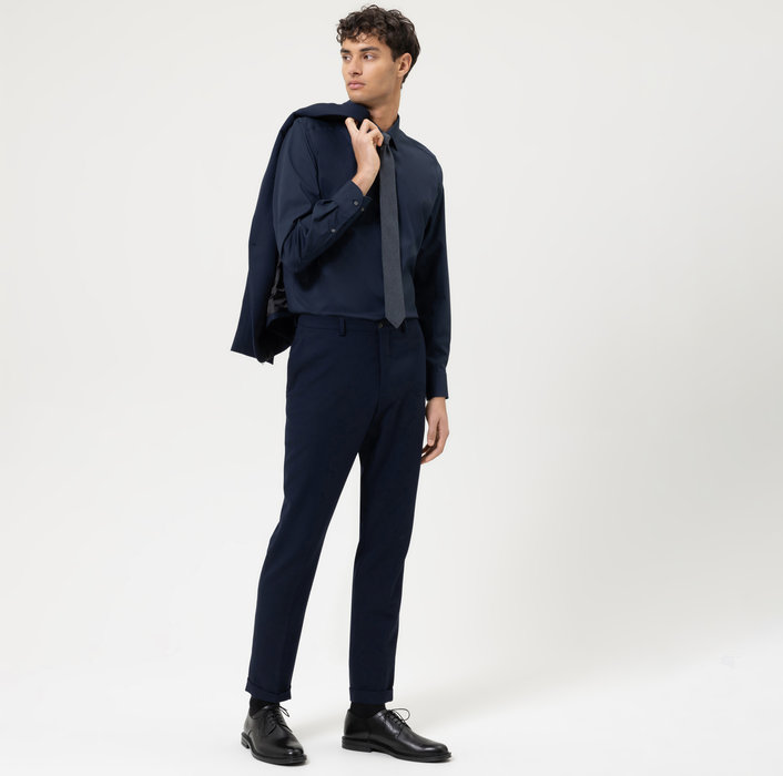 Olymp Camicia Slim Fit Blu Scuro Olymp Level Five In Cotone Stretch