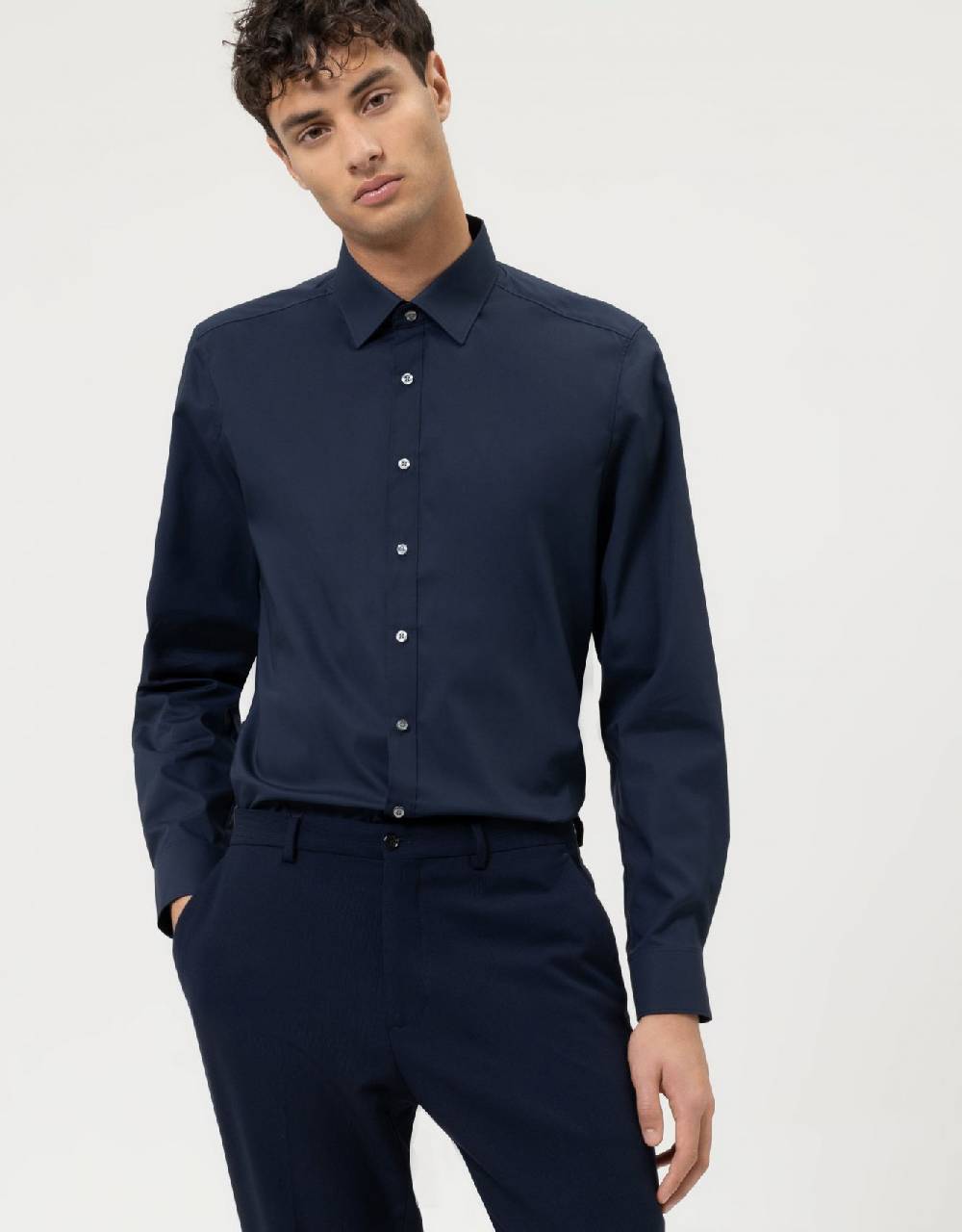 Olymp Camicia slim fit blu scuro olymp level five in cotone stretch