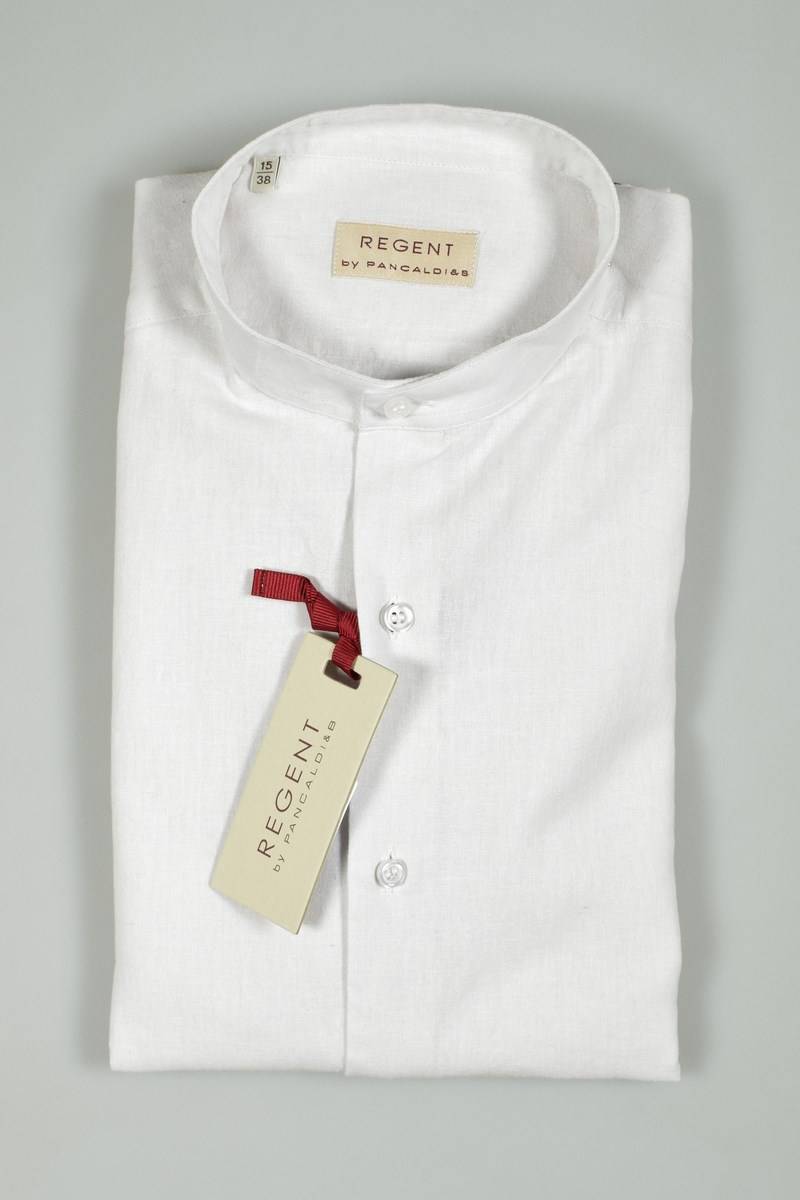 Regent By Pancaldi Camicia Slim Fit Collo Alla Coreana Lino E Cotone