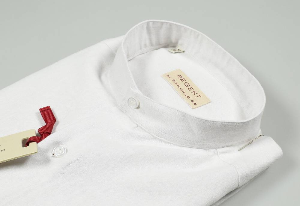 Regent By Pancaldi Camicia Slim Fit Collo Alla Coreana Lino E Cotone