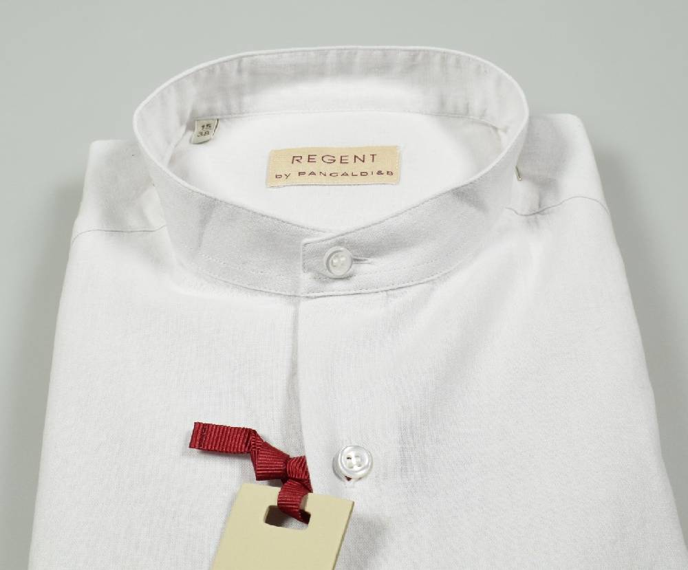 Regent By Pancaldi Camicia Slim Fit Collo Alla Coreana Lino E Cotone
