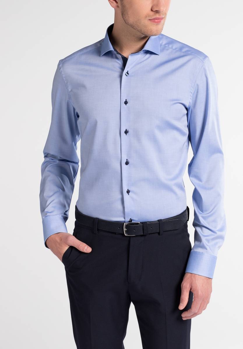 Eterna Camicia Slim Fit Eterna Puro Cotone No Stiro Con Interni In Contrasto
