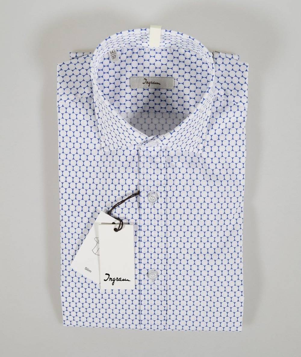 Ingram Camicia Slim Fit Fantasia Stampata Azzurra Ingram