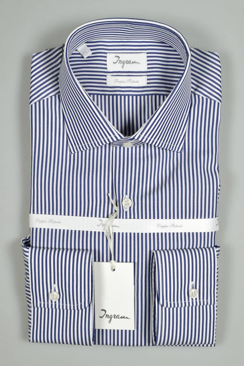 Ingram Camicia Slim Fit In Cotone Doppio Ritorto Ingram A Righe Azzurre