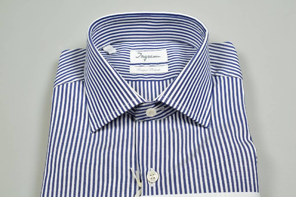 Ingram Camicia Slim Fit In Cotone Doppio Ritorto Ingram A Righe Azzurre