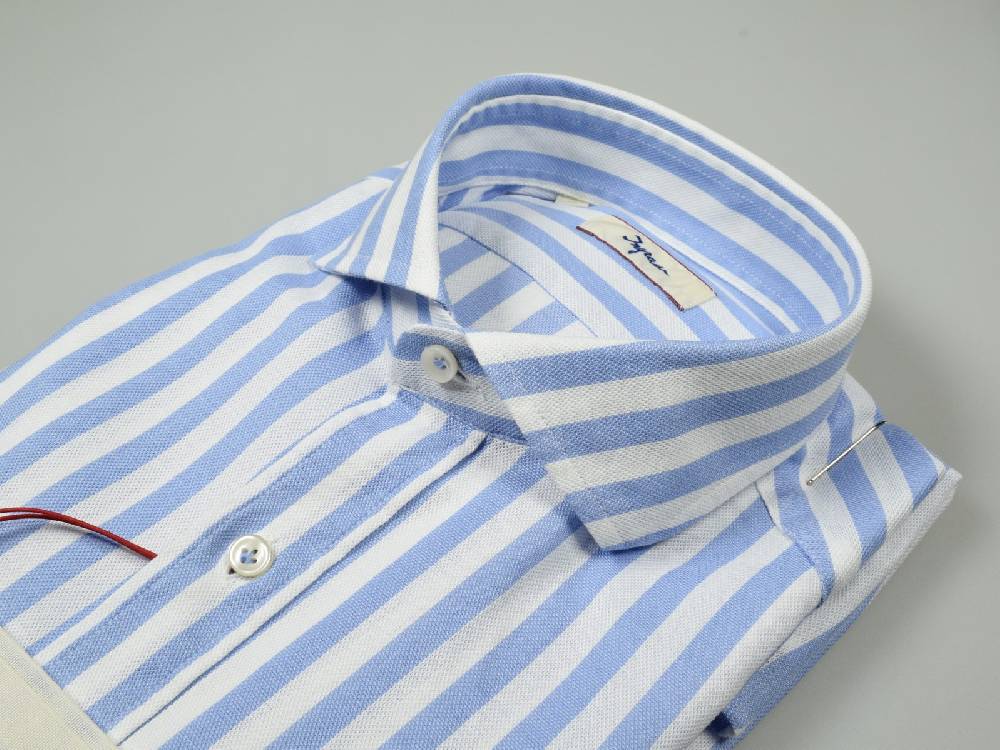 Ingram Camicia Slim Fit Ingram A Righe Celeste Collo Alla Francese
