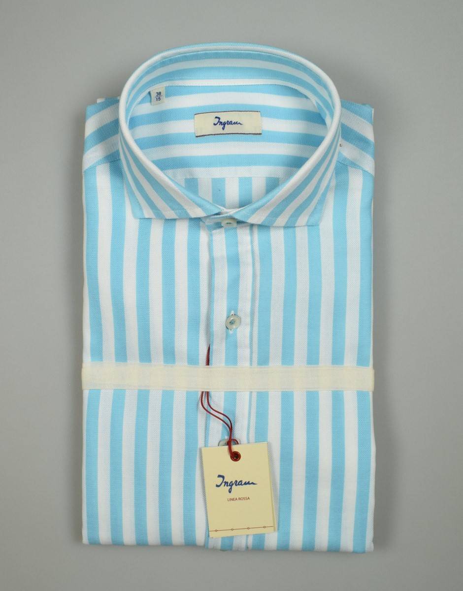 Ingram Camicia Slim Fit Ingram A Righe Verde Acqua Collo Alla Francese