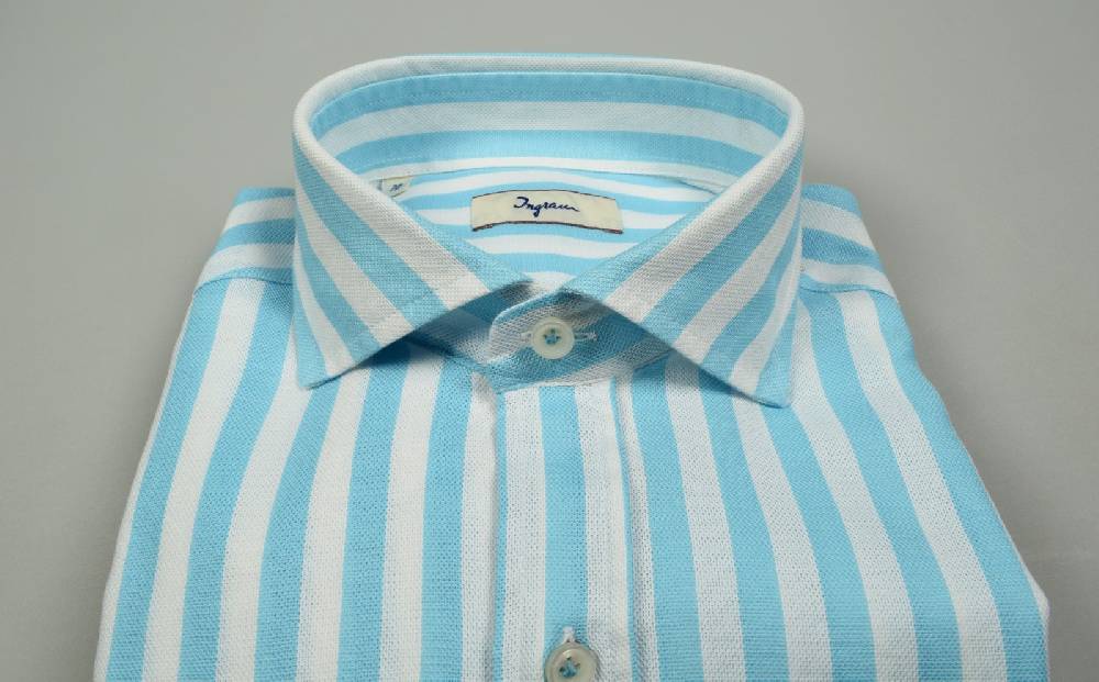 Ingram Camicia Slim Fit Ingram A Righe Verde Acqua Collo Alla Francese