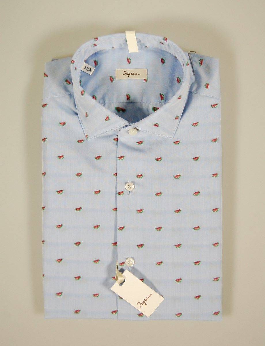Ingram Camicia Slim Fit Ingram Celeste Fil Coupè Con Anguria