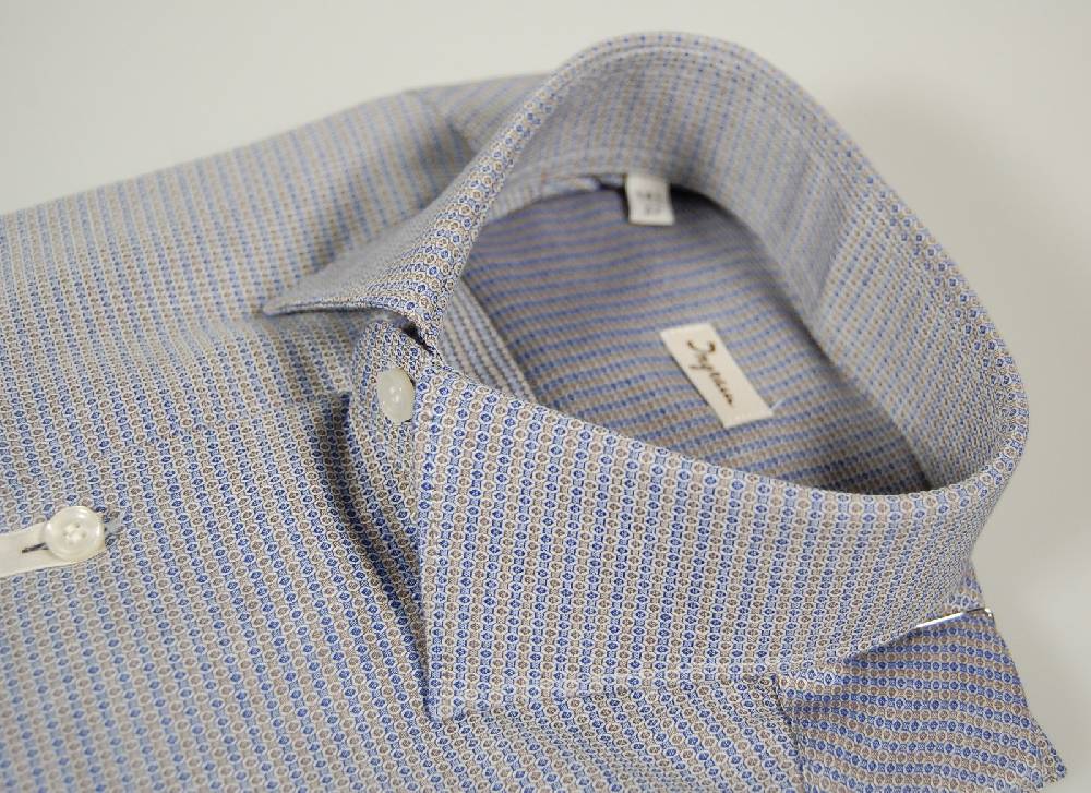 Ingram Camicia Slim Fit Ingram Collo Piccolo Moda Micro Disegno Azzurro E Beige