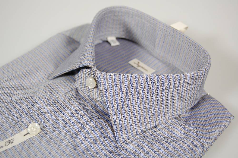 Ingram Camicia slim fit ingram collo piccolo moda micro disegno azzurro e beige