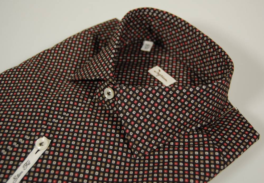 Ingram Camicia Slim Fit Ingram Fondo Nero Micro Fantasia Marrone Grigio Bordeaux