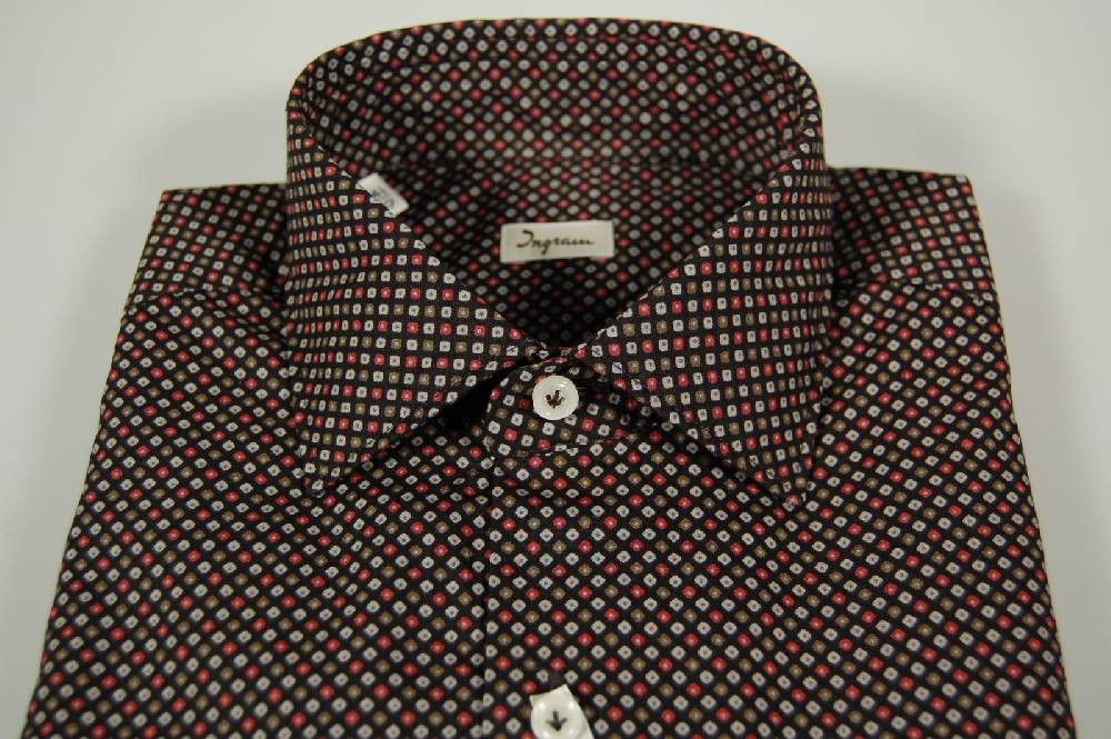 Ingram Camicia Slim Fit Ingram Fondo Nero Micro Fantasia Marrone Grigio Bordeaux